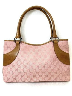 Auténtico bolso de mano de cuero con patrón GUCCI GG color rosa x marrón Foto 1 de 4