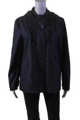 Chaqueta de lluvia Zara básica con capucha cremallera completa azul marino talla M Foto 1 de 4