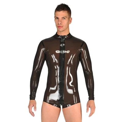 Прозрачный черный мужской латексный комбинезон спереди на молнии с длинным рукавом купальник дайвинг-костюм - Изображение 1 из 4