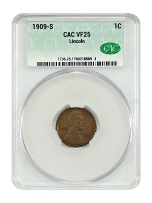 1909-S 1C Lincoln CACG VF25 - Lincoln Cent (Wheat Reverse) - Tough Date - Image 1 of 4