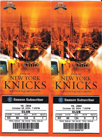 NEW YORK KNICKS VS. UTAH JAZZ (2) GAME TICKETS FROM OCTOBER 25, 2004 Cover