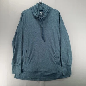 RBX Activewear Shirt Mens L Blue Long Sleeve Drawstring Collar Thumbholes Pocket - Picture 1 of 10