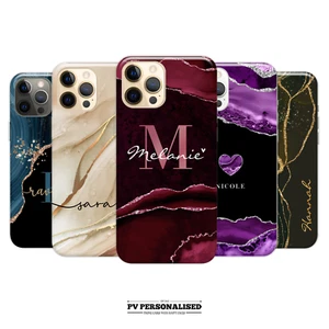 Personalisierte Handyhülle Marmor individueller Name Silikon Abdeckung für iPhone 11 12 13 15 - Bild 1 von 23