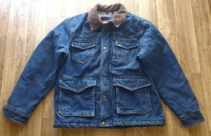 Giacca Wrangler uomo grande denim cappotto fienile sherpa pile foderato colletto velluto a coste - Foto 1 di 6
