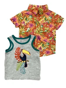Infant & Toddler Boys Button Up Hawaiian Shirt & Toucan Tank Top Set - Picture 1 of 1