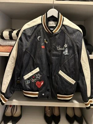 Coach Ladies Leather  & Denim Varsity Jacket L Limited Edition EUC Worn Twice - Image 1 of 4