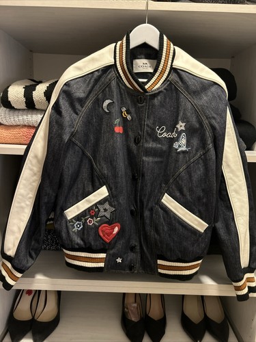 Giacca Coach donna pelle e denim Varsity L edizione limitata usata in ottime condizioni indossata due volte