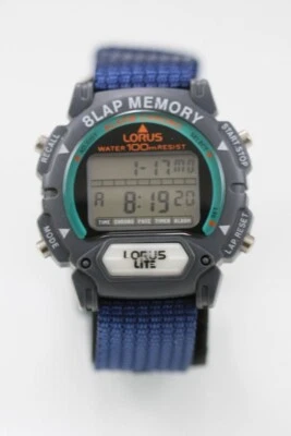 Lorus Men Watch 100m Gray Plastic Chron Light Alarm Date Blue Nylon Quartz - Image 1 of 4