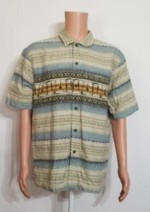 Woolrich Button Short Sleeve Shirt Aztec Fish Large Cotton Lures Colorful Men's  - Picture 1 of 22