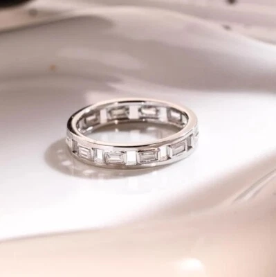 Solid 14K White Gold 1.30 TCW Baguette Cut Moissanite full Eternity Wedding Band - Image 1 of 4