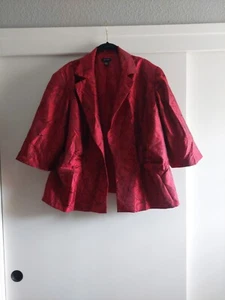 Vintage Le Bos Women's Red & Black Formal Open Front Jacket Size 24W Art To Wear - Picture 1 of 7