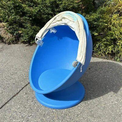 IKEA Ps Lömsk Swivel Blue Chair Childs Pod Egg Chair With Orange Canopy Kids - Image 1 of 4