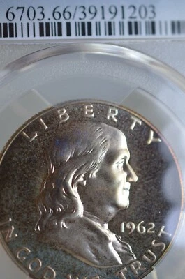 PR66 1962 PCGS GRADED SILVER FRANKLIN HALF DOLLAR PROOF LIGHT TONED UNCIRC. COIN - Image 1 of 4