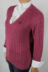 Ralph Lauren Sport Pink Cable Knit V-Neck Sweater Navy Blue Pony NWT - Picture 1 of 1
