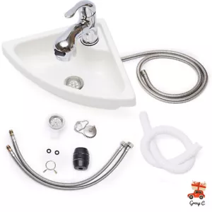 RV Boat Marine Caravan Camper Acrylic Triangular Sink With Faucet Drain Hose Kit - Picture 1 of 14