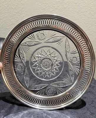 Plato de cristal con borde de plata esterlina Shreve & Co. de colección Foto 1 de 4