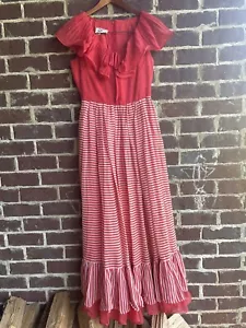 Vtg 70s Miss Elliette Dress Accordion Pleated Ruffles Bubble Gum red silk cotto - Picture 1 of 9