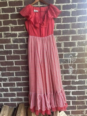 Vtg  70s Miss Elliette Dress Accordion Pleated Ruffles Bubble Gum red silk cotto - Image 1 of 4