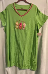 Secret Treasures limettengrün mehrfarbig rosa Flip Flops Baumwolle kurze Nachtwäsche - Bild 1 von 5