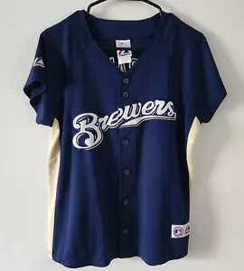 Milwaukee Brewers Baseball Jersey Ryan Braun Majestic Women's Medium Blue Yellow - Picture 1 of 17