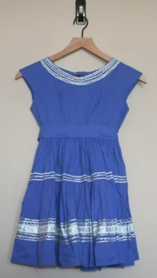 Vestido Vintage Azul Plata Hecho a Mano Niñas Talla 7 8 Ric Rac Rockabilly Años 50 60 Foto 1 de 4