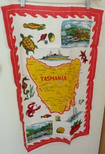 Tasmania - Toalla de té - Princesa de Tasmania y pueblos - Lino - Vintage - Años 60 - Imagen 1 de 12