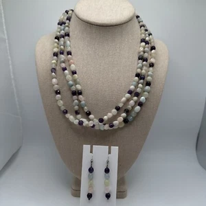 Mine Finds By Jay King Amethyst & Quartz Triple Strand Necklace & Earrings - Picture 1 of 8