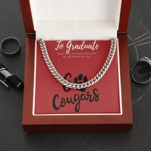 Washington State Necklace, Cuban Chain, Graduate Men's Gift, Cougar, Graduation - Picture 1 of 7