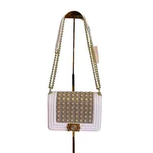 Boutique White Leather Pearl Convertible Chain Shoulder Crossbody Sling Bag NWT - Picture 1 of 13
