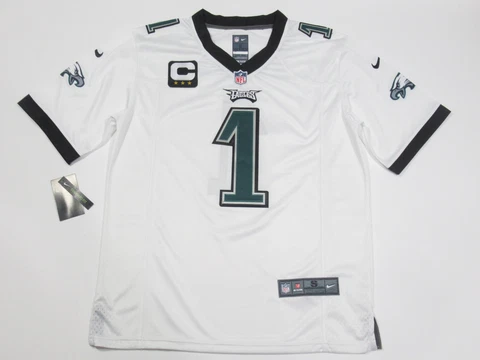 Jalen Hurts #1 Philadelphia Eagles 3 STAR Captains Patch 2023-24 Jersey White Cover
