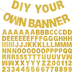 DIY Banner Kit with Letters Glitter Banner Letters Gold Customizable Birthday Ba - Picture 1 of 12
