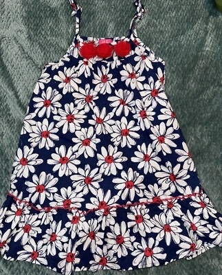 Pinky Girls SunDress Navy With White And Red Daisies Size 6 - Image 1 of 4