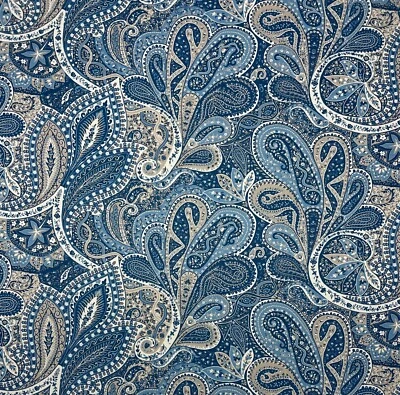P KAUFMANN MILOS BRISTOL BLUE LARGE PAISLEY MULTIUSE COTTON FABRIC BY YARD 54"W - Image 1 of 4