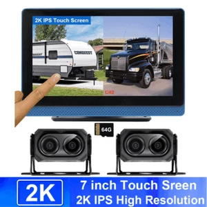 Dual Lens Backup Camera 7" Monitor Splitscreen DVR Dash Cam for Truck Caravan - Picture 1 of 13