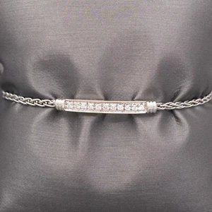Vintage Natural Diamond Bar Bracelet with Wheat Chain Links in 14k White Gold - Picture 1 of 9