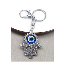 Porte-clés, bijou de sac main de fatima et oeil protecteur, acier argenté.