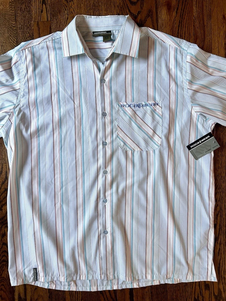 Camisa de vestir Rocawear vintage a rayas manga larga mezcla de algodón para hombre talla 3XL NUEVA CON ETIQUETAS Foto 1 de 4
