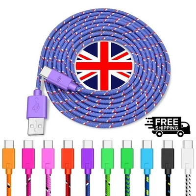 Heavy Duty USB Type C Charging Cable Braided Fast Phone Charger Long Lead 1M 2M