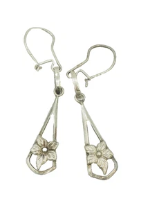 Pendientes colgantes florales Art Nouveau de plata de ley de colección años 60 - Imagen 1 de 5