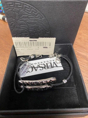 Pulseira Versace genuína de couro e tom de prata Gianni Versace 8" nova na caixa #404 - Imagem 1 de 3