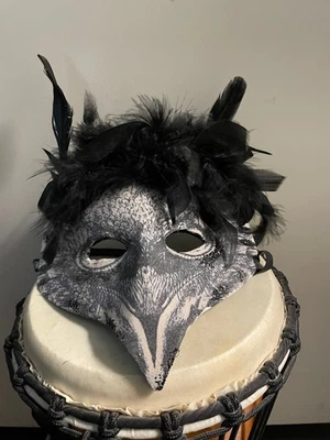 Grey Black Feather Masquerade Mask Short Nose Bird Costume for Halloween Party - Image 1 of 4
