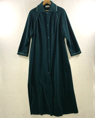 VTG Vanity Fair Women Full Snap Housecoat Dress Sz M Emerald Green Lounge USA - Image 1 of 4