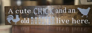 Rooster & Chick Wooden Hanging Sign Farmhouse Rustic Home Decor 24” X 6” - Picture 1 of 6