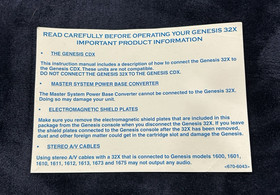 Sega 32X Video Game Console "Important Product Information" Insert #670-6043
