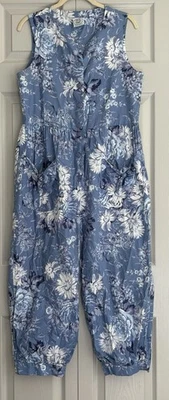 复古 Laura Ashley 棉蓝色花卉针织连身裤连身裤连身裤 M 码 — 第 1/4 张图片