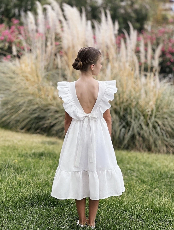 Girl Maxi Linen dress, Boho Style, Size 7 And Size 9 (2 Dresses), Flower Girl - Image 1 of 4