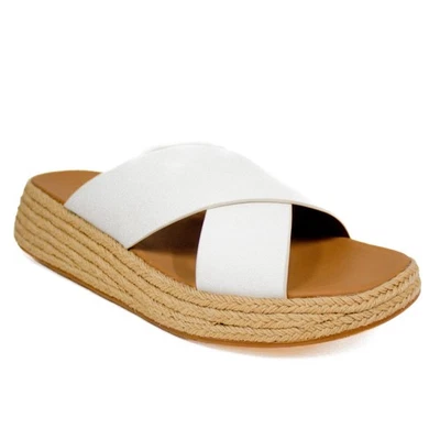 Sandalias Fitflop de cuero estilo F urbanas blancas con forma cruzada deslizables para mujer talla 11 Foto 1 de 4
