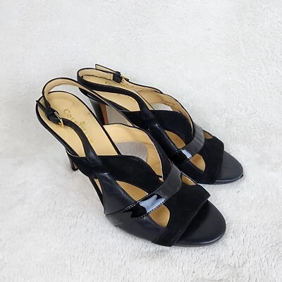 Sandalias de tacón alto Cole Haan para mujer negras de gamuza con tiras 6,5B Foto 1 de 4