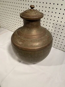 Vintage Messing Urne Vase Ingwer Glas Hirsch springen mit Deckel Patina - Bild 1 von 11