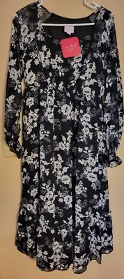 Medium - Floral Print Chiffon Maternity Dress - Isabel Maternity - Black. B47 - Image 1 of 2